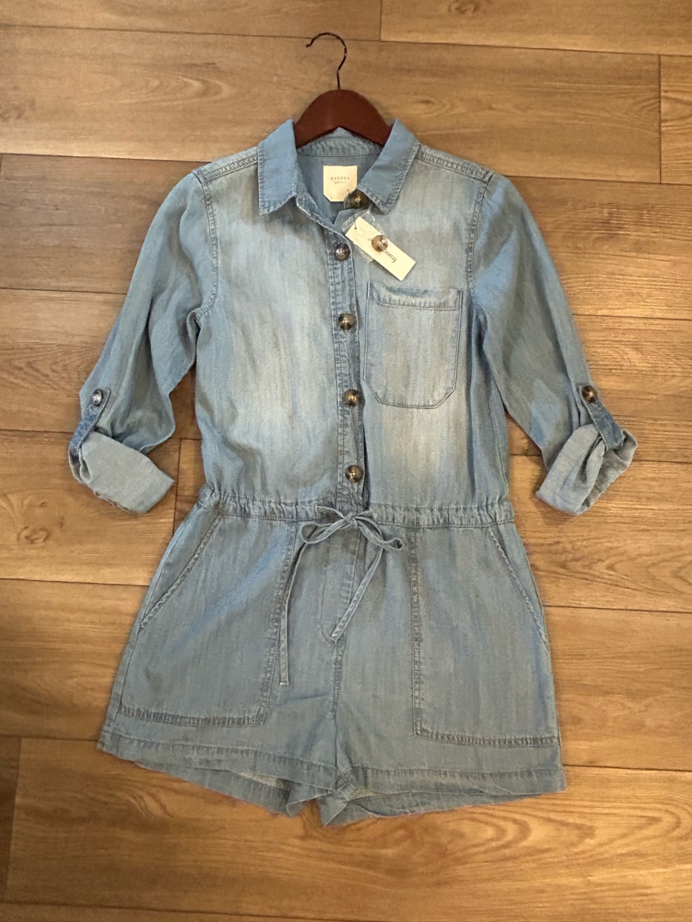 NWT Harper Heritage Chambray Utility Romper Small Button Front Tie Waist